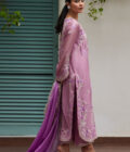 Ivan Mauve Embroidered Cotton Net Shirt with Medium Silk Dupatta - Image 3