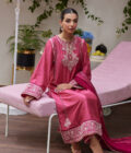 Feo Crimson Embroidered Raw Silk Shirt and Dupatta - Image 2