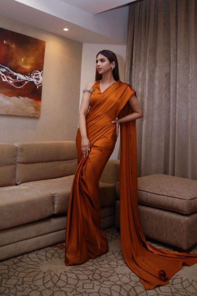 Burnt Orange Silk Sari - Image 2