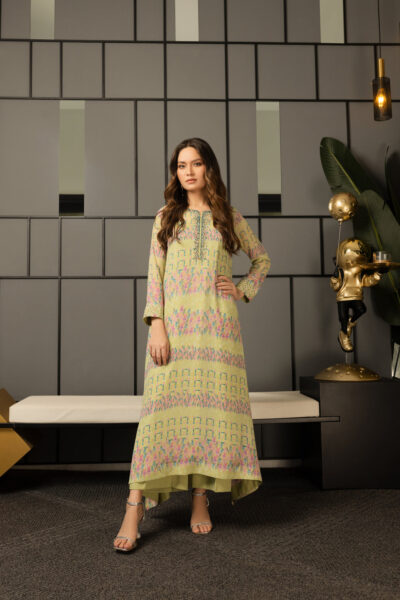 Pistachio Printed Asymmetric Long Dress - Image 7
