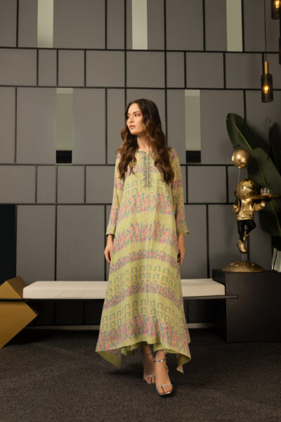 Pistachio Printed Asymmetric Long Dress - Image 8