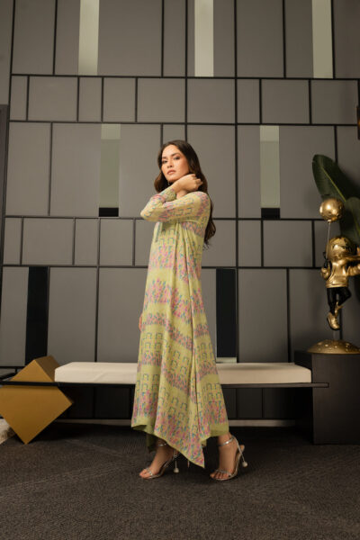 Pistachio Printed Asymmetric Long Dress - Image 3