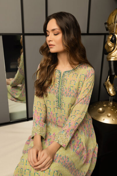 Pistachio Printed Asymmetric Long Dress - Image 5