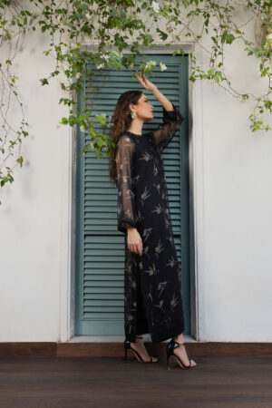Black Embroidered Long Dress