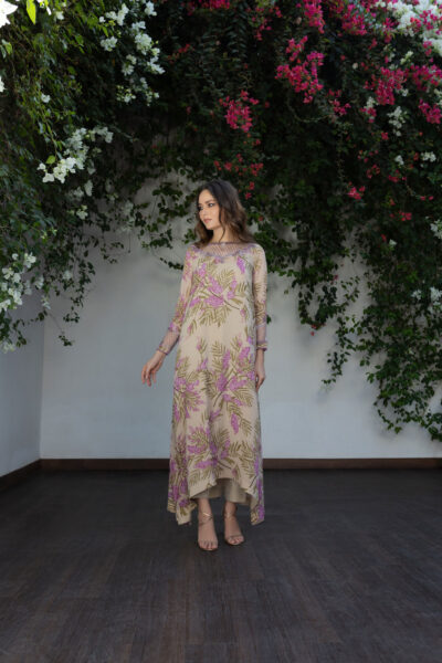 Lavender Floral Embroidered Long Dress - Image 3