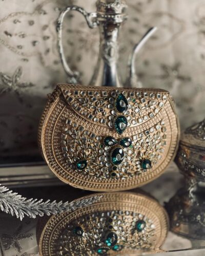 Hand Crafted kundan and Gems Clutch - Image 2