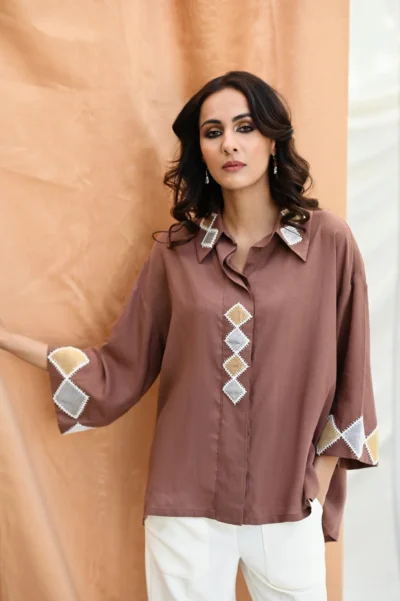 Gold & Silver Patch Work Shirt - Image 2