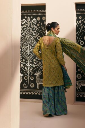 Neelum Olive Blue Gharara