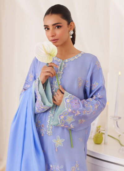 Leesha Periwinkle Blue Raw Silk Shirt And Dupatta - Image 9