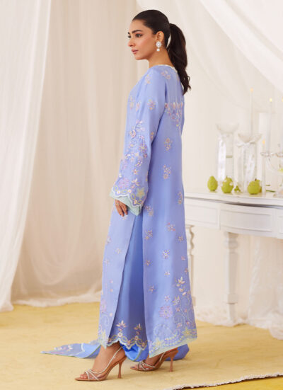 Leesha Periwinkle Blue Raw Silk Shirt And Dupatta - Image 8