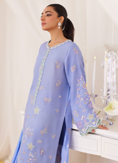 Leesha Periwinkle Blue Raw Silk Shirt And Dupatta - Image 5