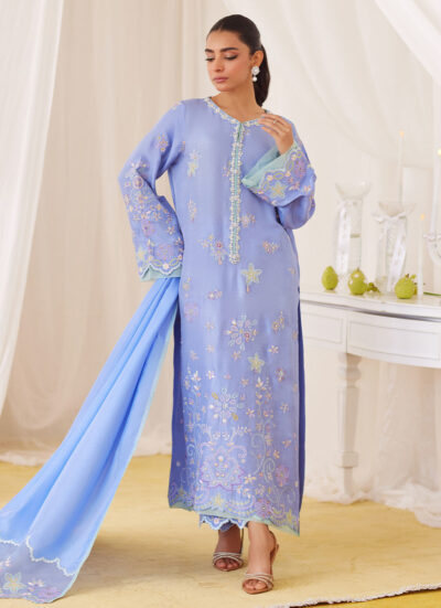 Leesha Periwinkle Blue Raw Silk Shirt And Dupatta - Image 3