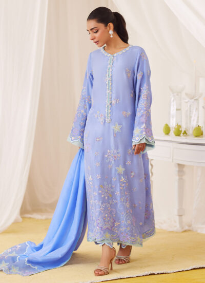 Leesha Periwinkle Blue Raw Silk Shirt And Dupatta - Image 2
