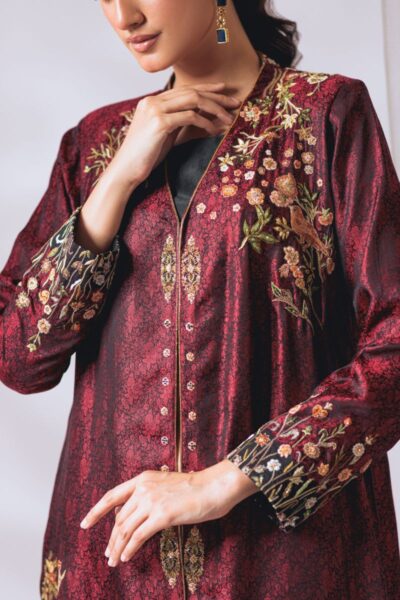 Khayal by Shaista Hasan - Royal ruby - Pure Jamawar - 2 Piece - Image 4