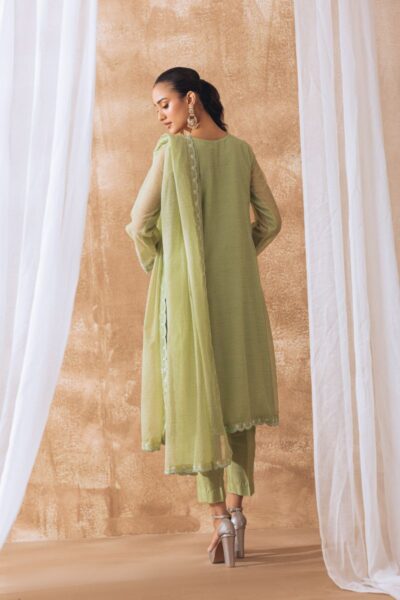 Khayal by Shaista Hasan - Pastel green - Khadi Net - 3 Piece - Image 2