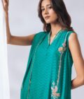 Khayal by Shaista Hasan - Persian Green - Silk Net - 3 Piece - Image 5