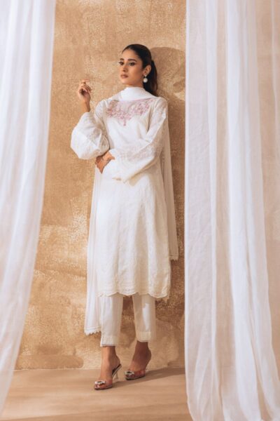 Khayal by Shaista Hasan - Gleaming pearl - Cotton & Chiffon - 3 Piece - Image 5