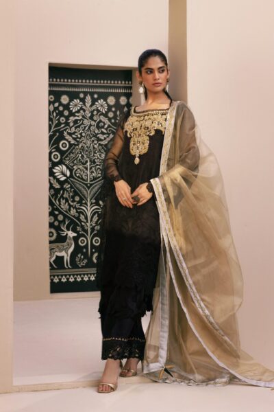Zunaira Black Gold Chiffon Set - Image 2