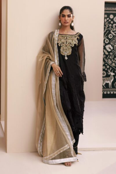 Zunaira Black Gold Chiffon Set