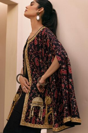 Amira Grey Black Cape Set