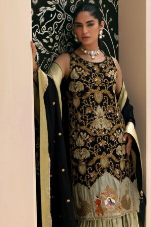 Maya Black Seagreen Gharara