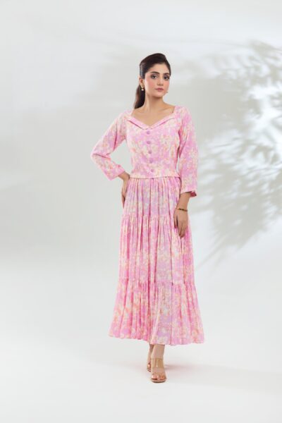 True Pink Floral Skirt Set