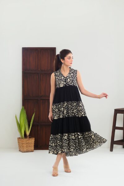 Black N White Tiered Dress - Image 3