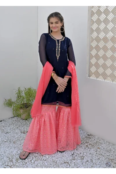 Navy Blue Chiffon 3Pc