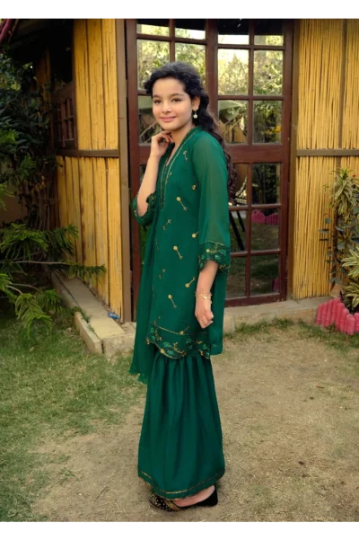 Bottle Green Chiffon Suit - Image 5