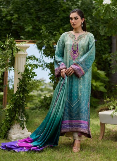 Leisha Teal Ombre Shirt And Dupatta - Image 6