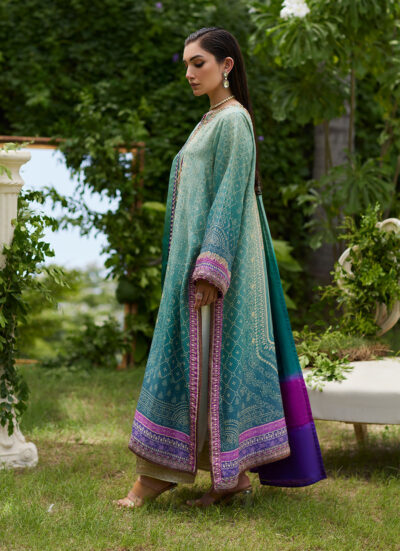 Leisha Teal Ombre Shirt And Dupatta - Image 4