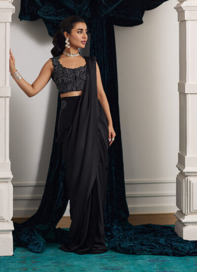 Marli Onyx Saree And Velvet Blouse - Image 6