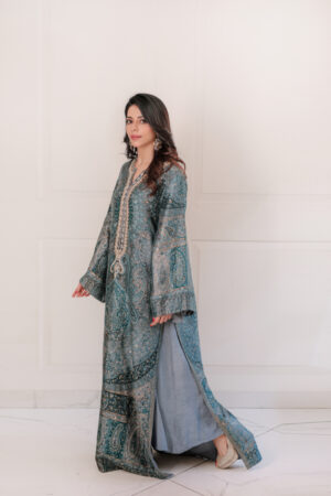 Mireza Grey Banarsi Kaftan Set