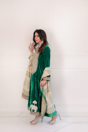 Nehal Emerald Velvet Gold Set