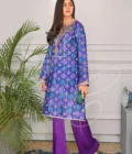 Purple Short Boxy Shirt With Silk Pants - Image 2