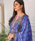 Purple Short Boxy Shirt With Silk Pants - Image 4