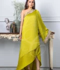 Lime Green Asymmetrical Top With Tulip Sarong