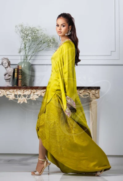 Lime Green Asymmetrical Top With Tulip Sarong - Image 2