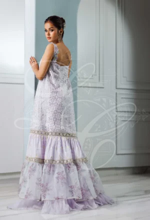 Lavender Layered Dress With Crushed Lehenga