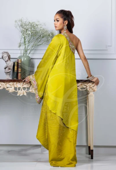 Lime Green Asymmetrical Top With Tulip Sarong - Image 3