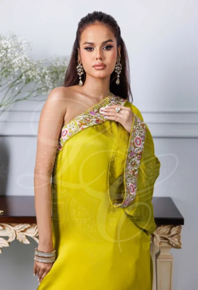 Lime Green Asymmetrical Top With Tulip Sarong - Image 4