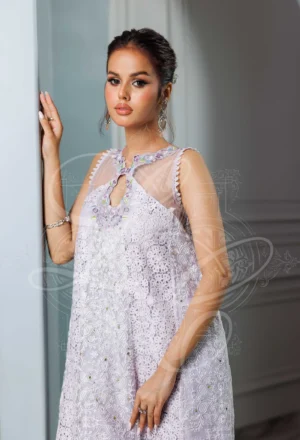 Lavender Layered Dress With Crushed Lehenga