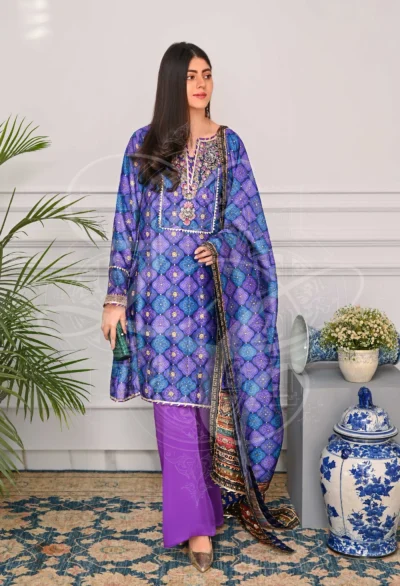 Purple Short Boxy Shirt With Silk Pants