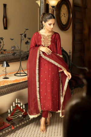 Elsa Shirt With Pants & Dupatta Aa-8343