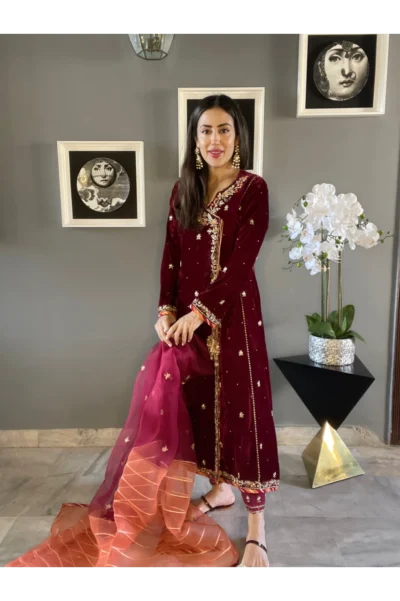 Garnet Shirt With Pants & Dupatta Aa 00057 - Image 2