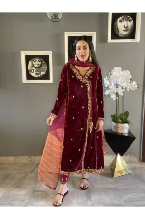 Garnet Shirt With Pants & Dupatta Aa 00057