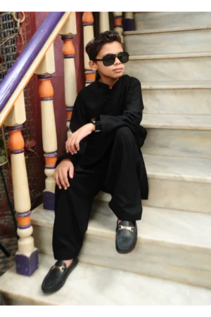Mom4Little Pret Blended Cotton Black Kameez Shalwar set