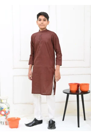 Mom4Little Pret Cotton Brown and white Kurta Pajama