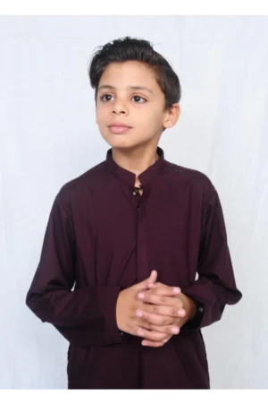 Mom4Little Pret Blended Cotton Burgundy shalwar kameez set