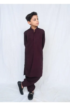Mom4Little Pret Blended Cotton Burgundy shalwar kameez set